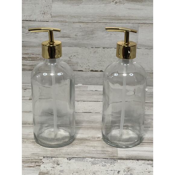 2pcs Clear Glass Kitchen or Bathroom Hand Soap Dispenser Bottle 16oz (Gold Pump) - Picture 7 of 9